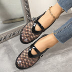 Damen elegante Ballerinas mit netzartigem Obermaterial und dekorativen Schnallen R&B