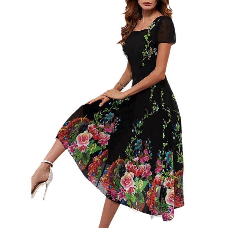 Damen Elegantes Midi-Kleid mit floralem Druck und schwingendem Saum R&B