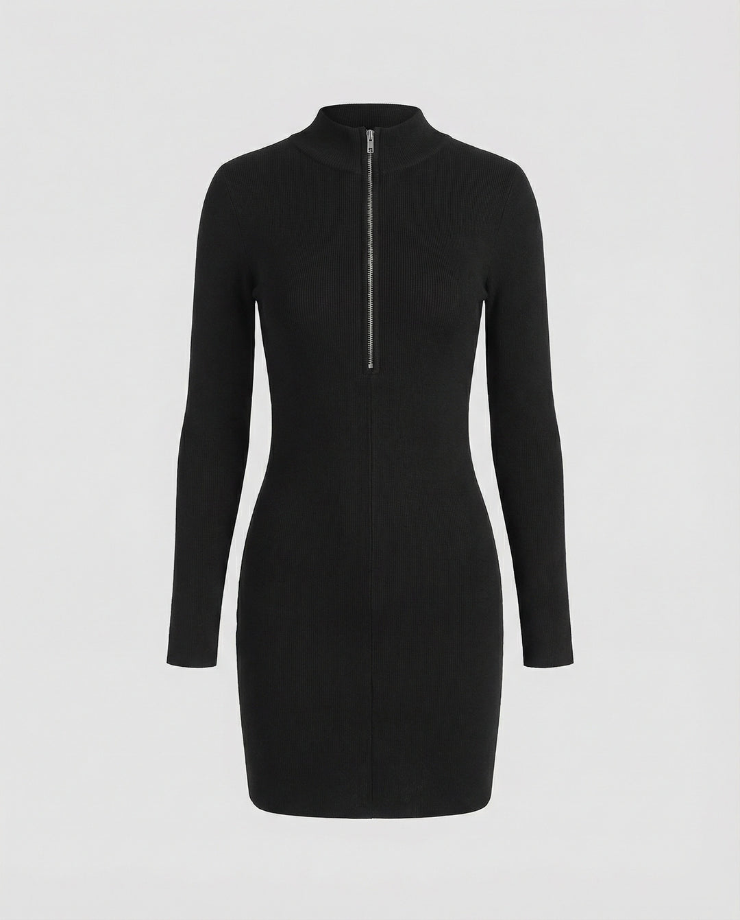 Sexy Schwarzes Figurbetontes Kleid mit Stretch und Stehkragen