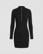 Sexy Schwarzes Figurbetontes Kleid mit Stretch und Stehkragen