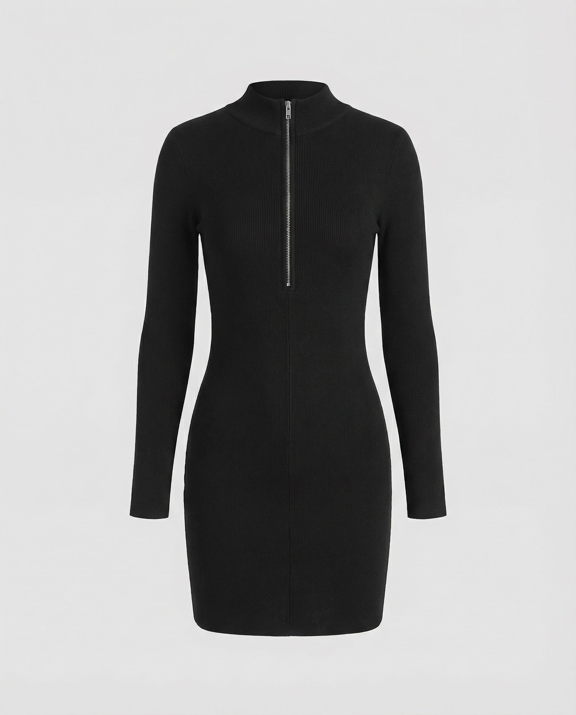 Sexy Schwarzes Figurbetontes Kleid mit Stretch und Stehkragen