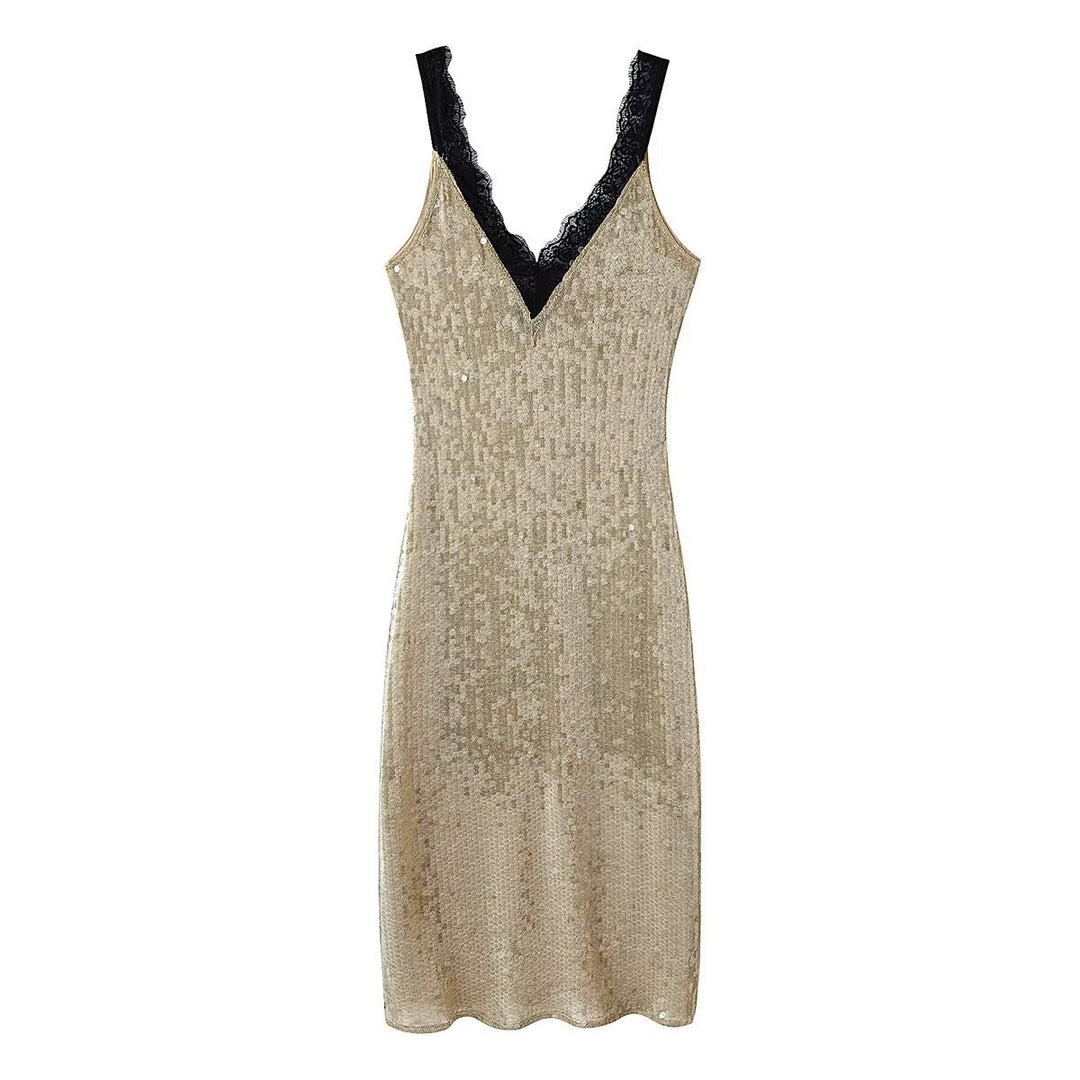 Damen glamouröses Abendkleid mit Pailletten und Spitzenverzierung R&B