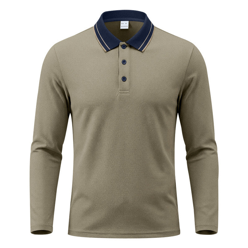 Herren nan langärmliges Piqué-Poloshirt mit Kontrastkragen und Dreiknopfleiste R&B