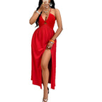 Damen Maxikleid mit tiefem V-Ausschnitt und seitlichem Schlitz R&B
