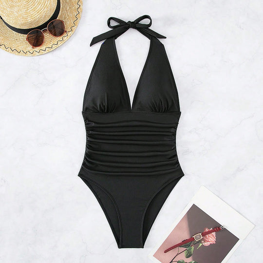 Damen Einteiler Badeanzug mit elegantem V-Ausschnitt und figurbetontem Schnitt R&B