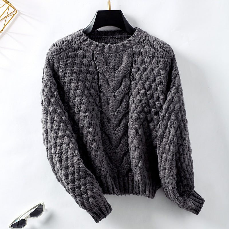 Damen gemütlicher Strickpullover mit strukturiertem Zopfmuster und lässigem Schnitt R&B