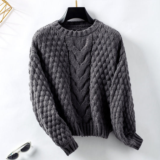 Damen gemütlicher Strickpullover mit strukturiertem Zopfmuster und lässigem Schnitt R&B