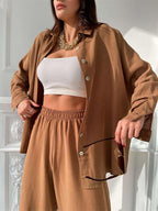 Damen Oversized Hemdbluse aus leichtem Material mit Knopfleiste R&B