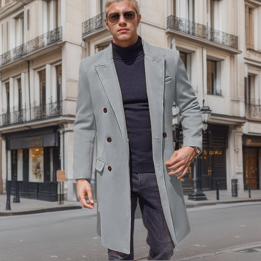 Herren eleganter Doppelknebel-Mantel mit stilvollem Schnitt und modischen Details R&B