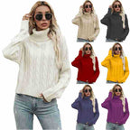 Damen Grobstrickpullover mit hohem Rollkragen und markantem Zopfmuster R&B