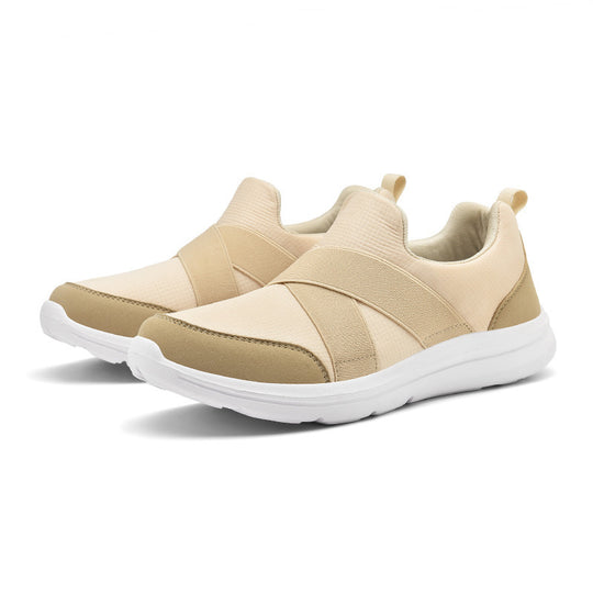 Damen nan elastischer Slip-On Komfort-Sneaker mit atmungsaktivem Strickoberteil, gekreuzten Stretchriemen und dämpfender EVA-Sohle R&B