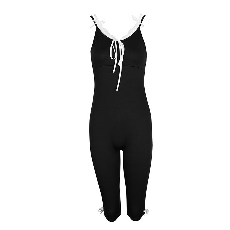 Damen bodenlanger Jumpsuit mit zarten Rüschendetails und verstellbaren Trägern EB