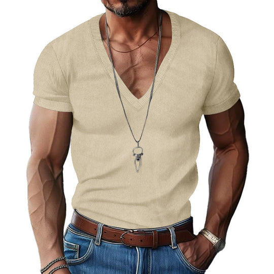 Herren Kurzarm V-Ausschnitt T-Shirt R&B