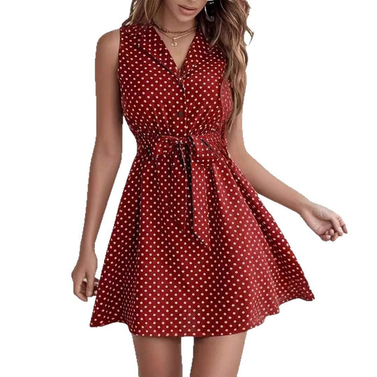 Damen Polka-Dot Blusenkleid mit tailliertem Schnitt und schwingendem Rock R&B
