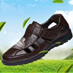 Herren Atmungsaktive Leder Sandalen mit Klettverschluss R&B