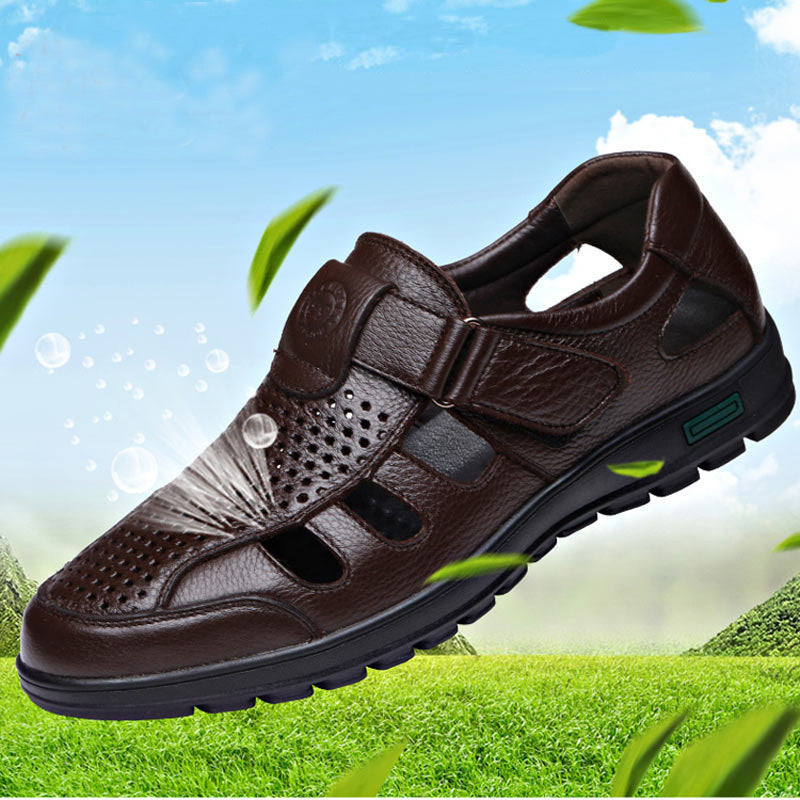Herren Atmungsaktive Leder Sandalen mit Klettverschluss R&B