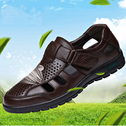 Herren Atmungsaktive Leder Sandalen mit Klettverschluss R&B