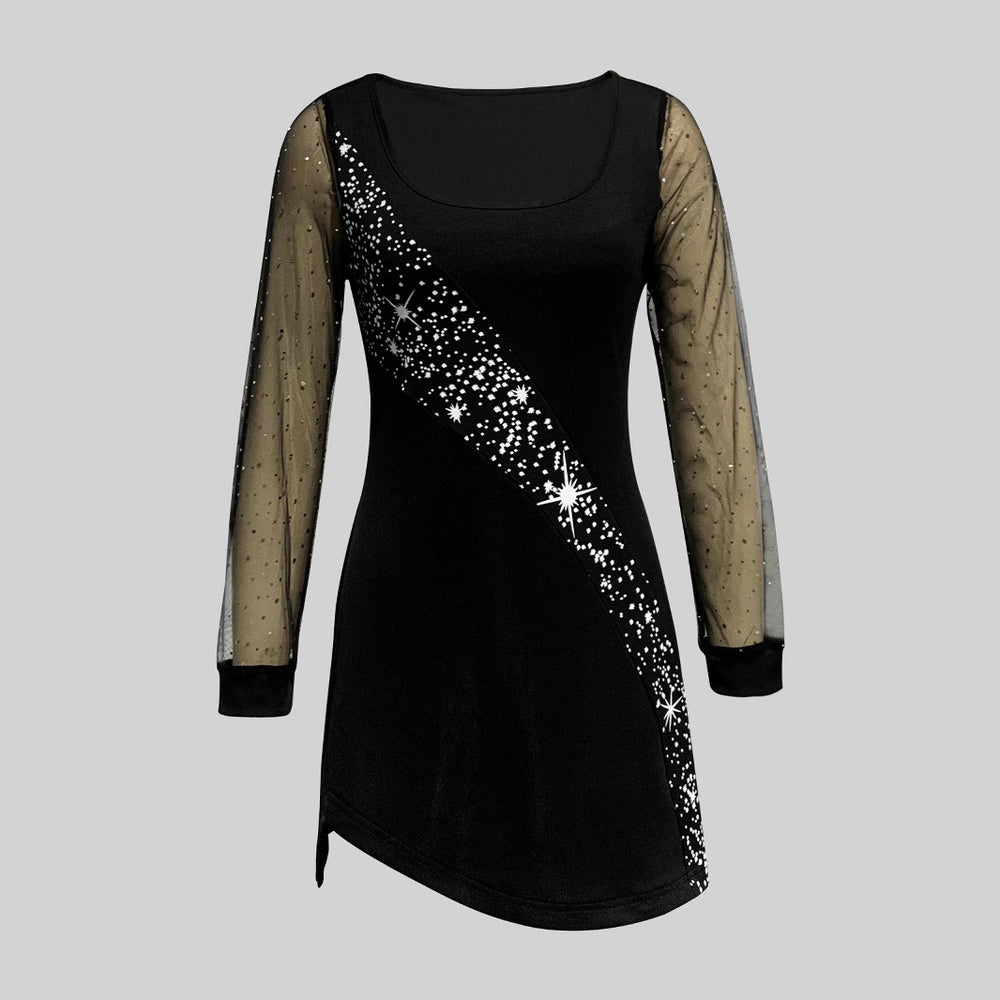 Damen Glamouröses Cocktailkleid mit Sternen-Design und Transparenten Ärmeln R&B