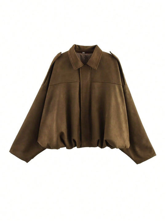 Damen nan weite Kurzjacke mit Ballonbund, verdecktem Verschluss und Schulterklappen R&B
