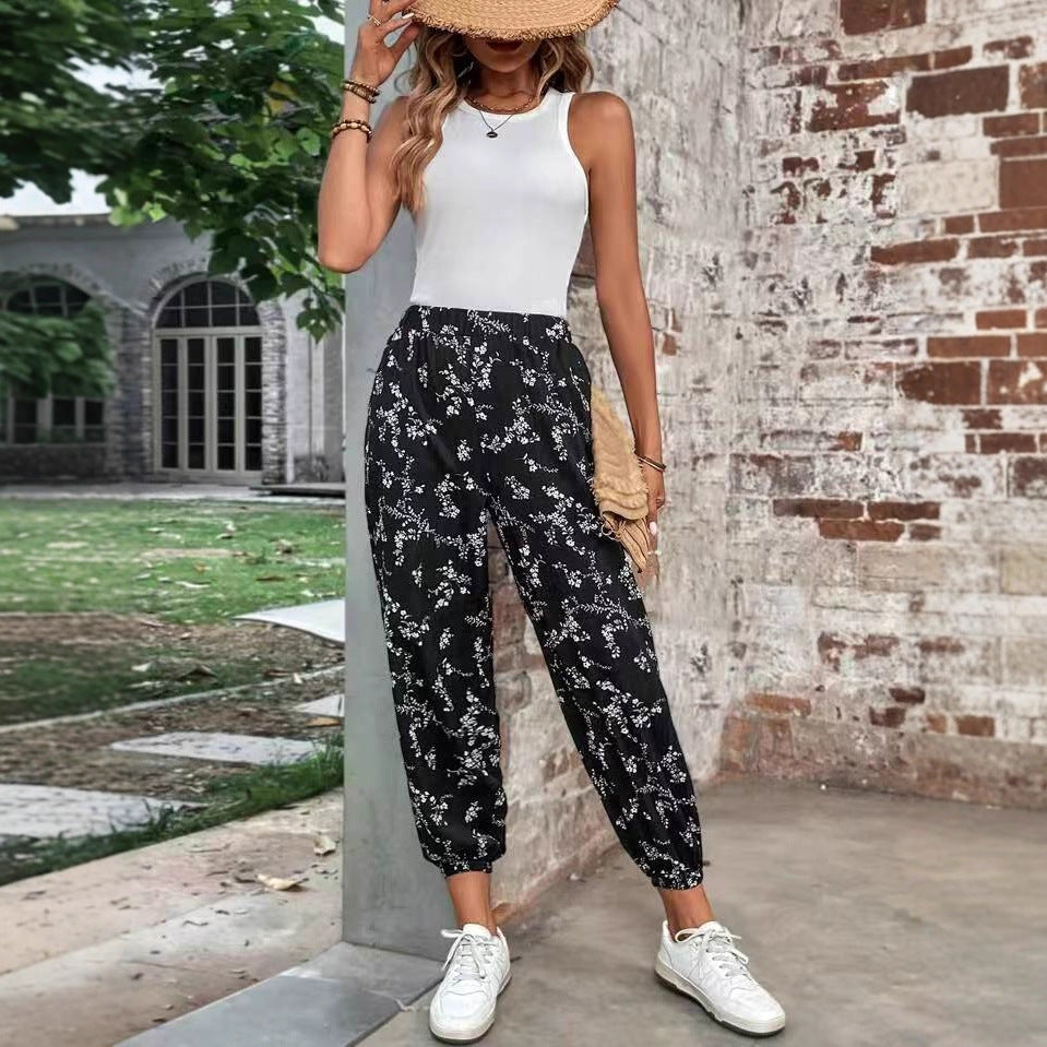 Damen Komfortable Blumenmuster Jogginghose R&B