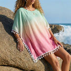 Damen lässiger Strandponcho mit fransigen Akzenten R&B