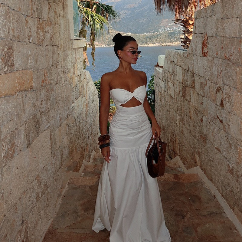 Damen Elegant geschnittenes Maxikleid mit schulterfreiem Design und romantischen Details R&B
