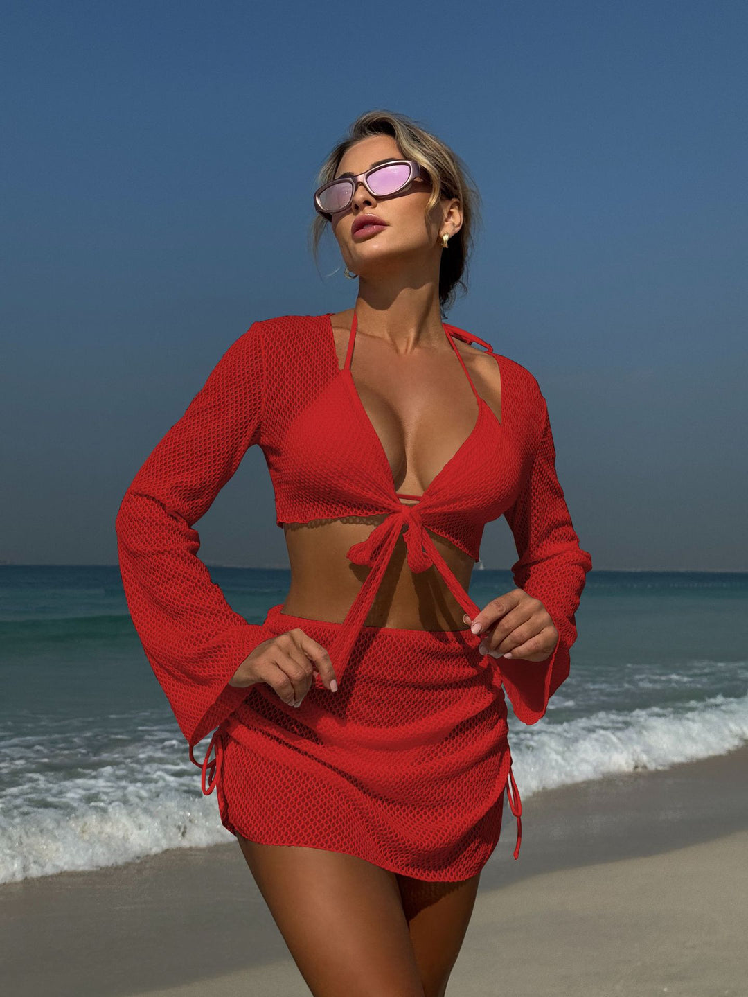 Damen luftige Strandbekleidung mit offenen Ärmeln R&B