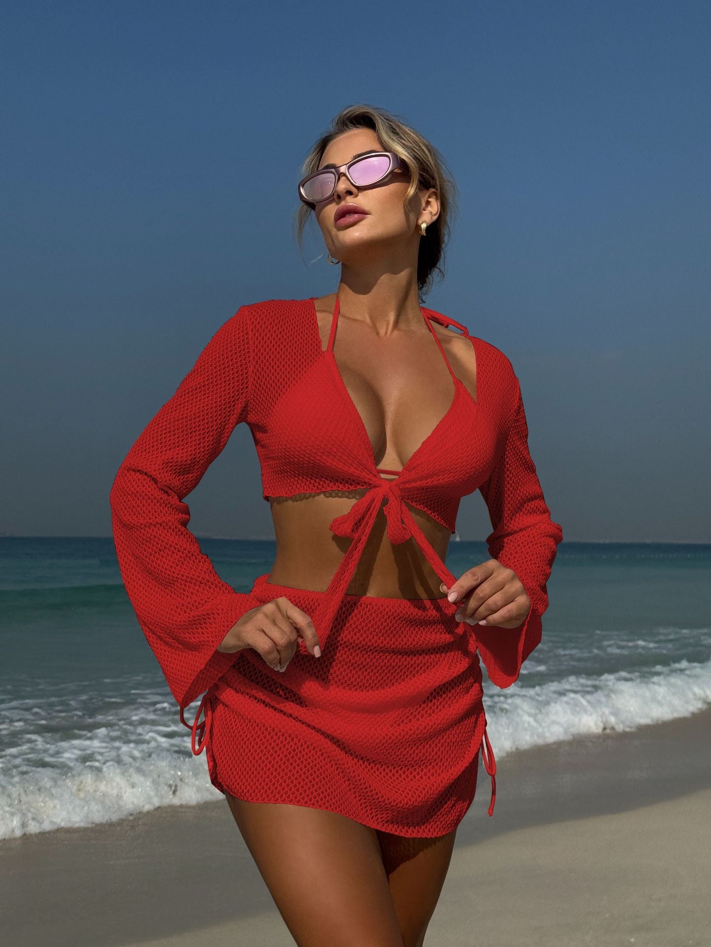 Damen luftige Strandbekleidung mit offenen Ärmeln R&B