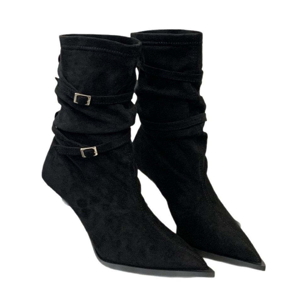 Damen elegante Stiefeletten aus süßem Wildleder mit schickem Falten-Design und kitten Absatz R&B