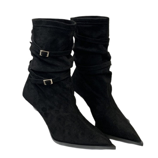 Damen elegante Stiefeletten aus süßem Wildleder mit schickem Falten-Design und kitten Absatz R&B