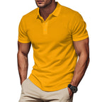 Herren nan elegantes Struktur-Poloshirt mit Kentkragen, kurzer Knopfleiste und atmungsaktivem Stretchjersey R&B