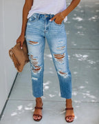 Damen Hohe Taillierte Ripped Jeans im modernen Straight-Leg Schnitt R&B