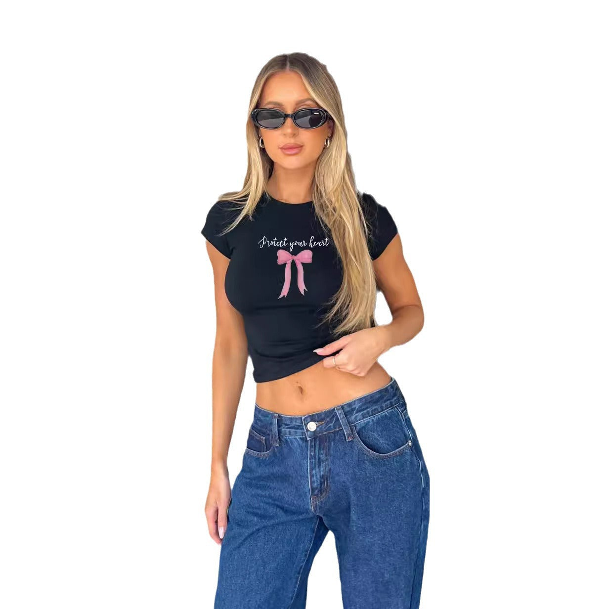 Damen bequemes Crop-Top mit modischem Druck R&B
