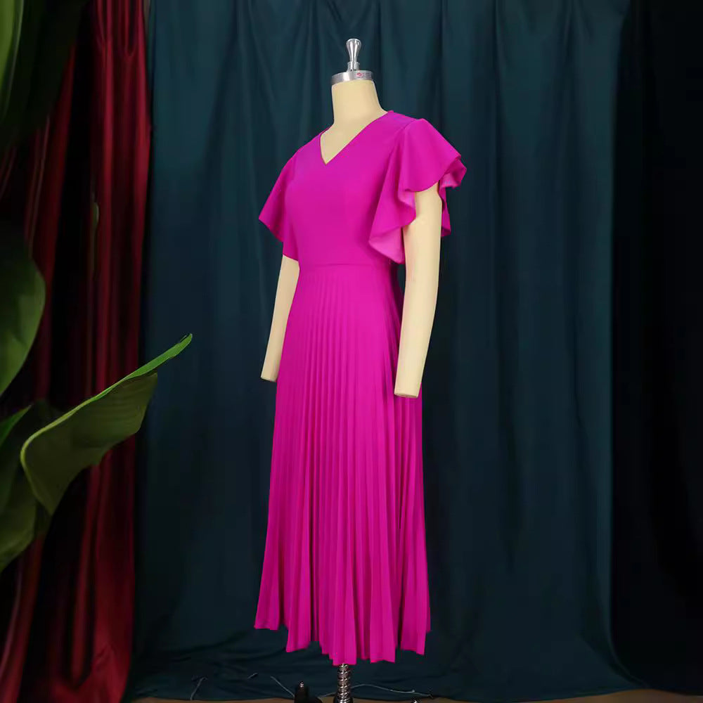Damen Plisseekleid mit voluminösen Flügelärmeln R&B