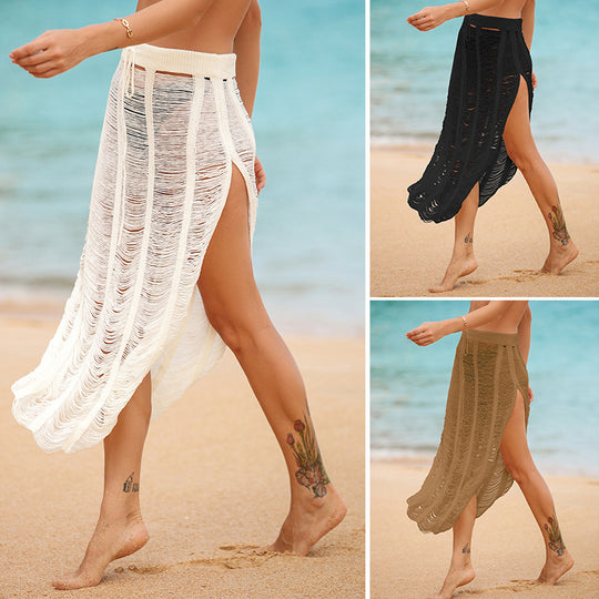 Damen eleganter Häkel-Strandrock mit hohem Schlitz R&B