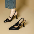 Damen Slingback-Pumps mit eleganter Quadratischer Spitze und glänzendem Riemendesign