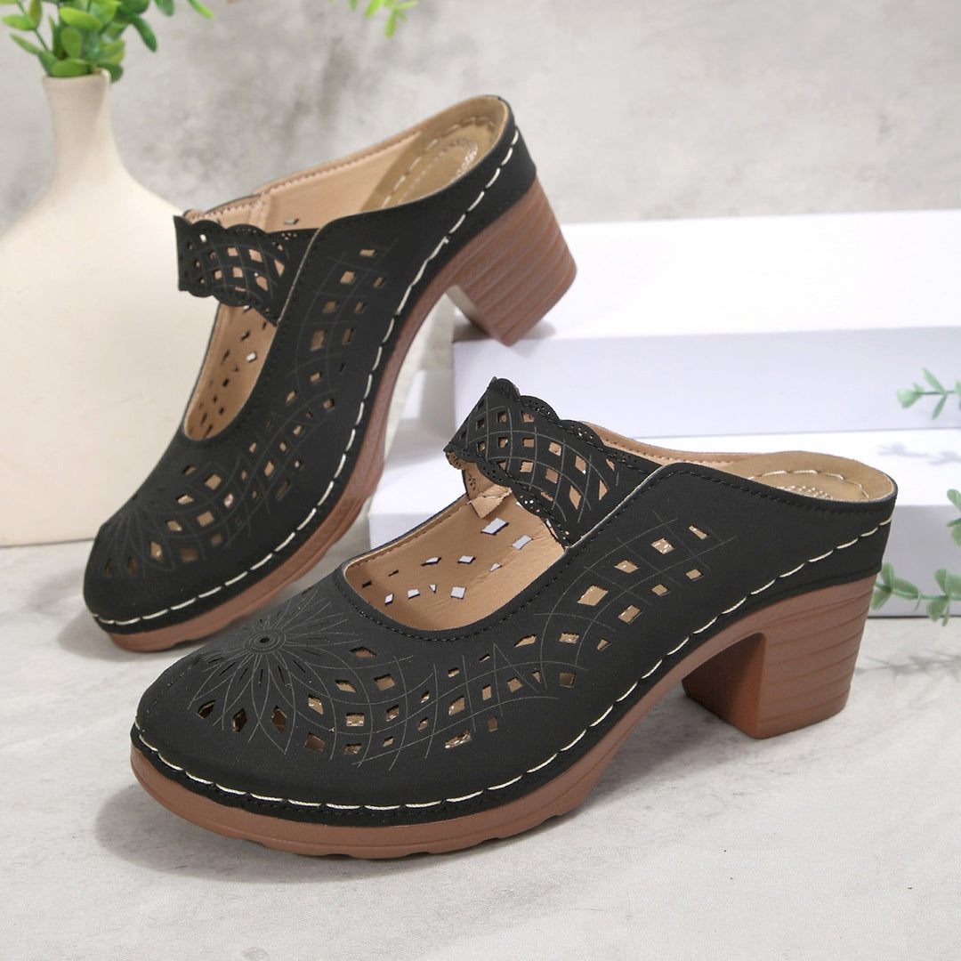 Damen Modische Clogs mit floralem Cut-Out-Design und komfortablem Blockabsatz R&B