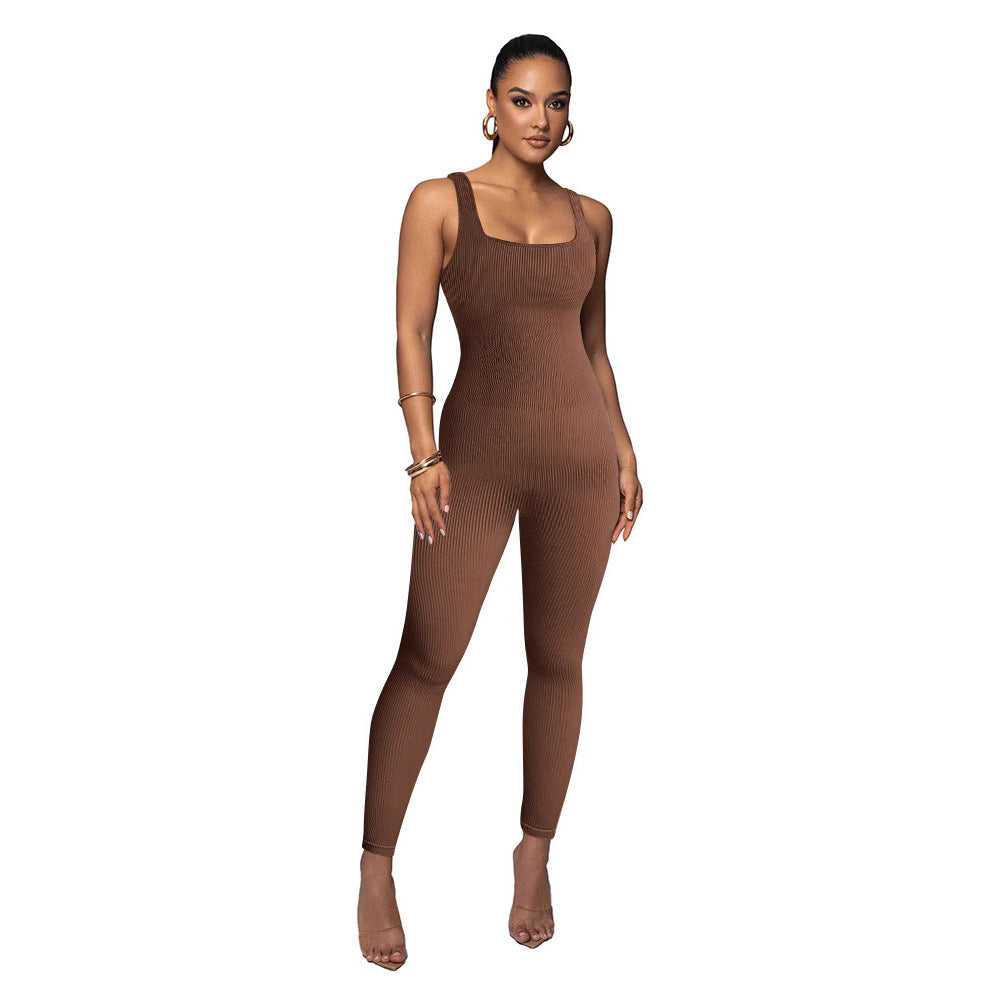 Damen Figurbetonter Strick-Jumpsuit mit Quadrat-Ausschnitt R&B