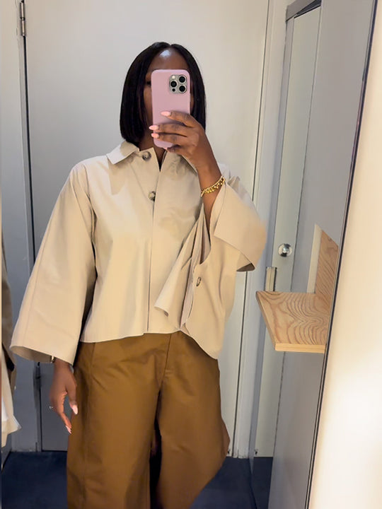 Damen Cropped Bluse mit voluminösen Ärmeln R&B