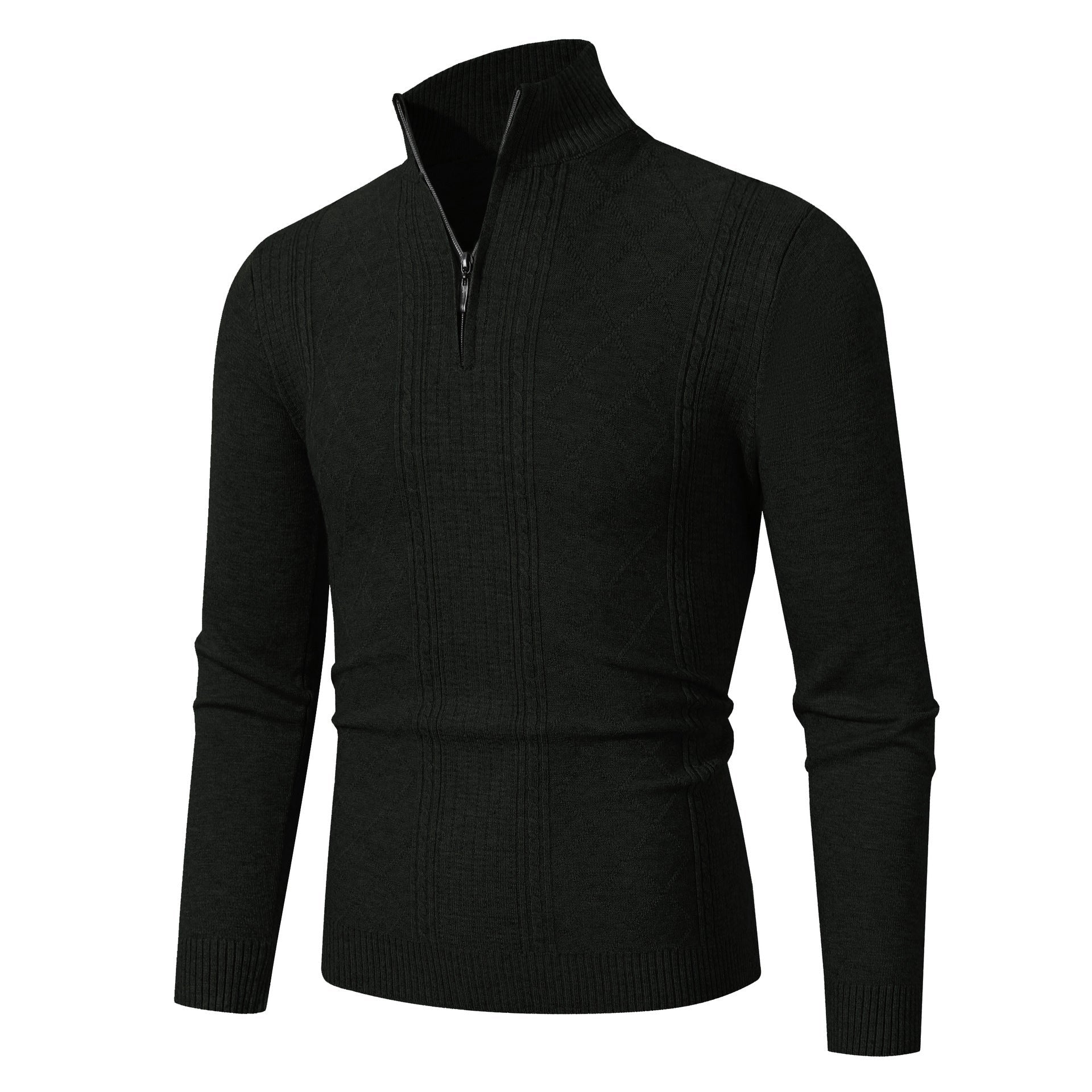 Herren Strickpullover mit hochabschließendem Reißverschluss und modernem Zopfmuster R&B