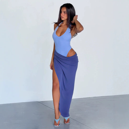 Damen Wickelkleid mit raffiniertem Halterneck R&B