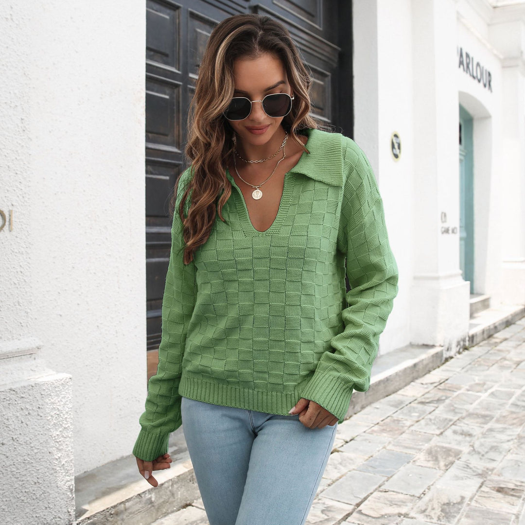 Damen Pullover mit modischem V-Ausschnitt und strukturiertem Muster R&B