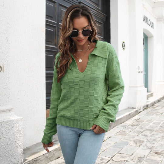 Damen Pullover mit modischem V-Ausschnitt und strukturiertem Muster R&B