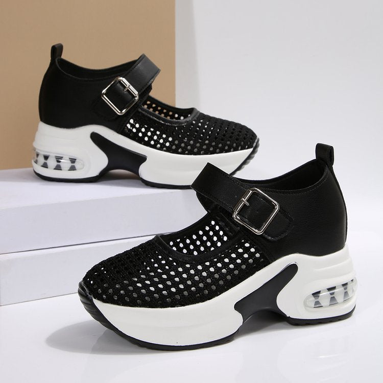 Damen Riemensandalen mit atmungsaktivem Netzoberteil und komfortablem Blockabsatz R&B