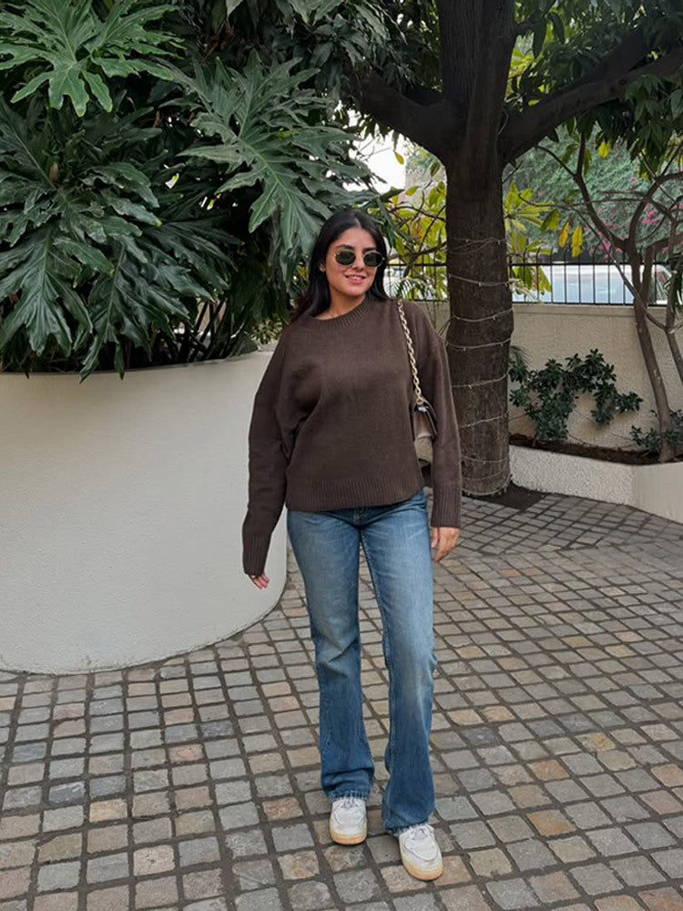 Damen Bequemer Oversized Crewneck Pullover R&B