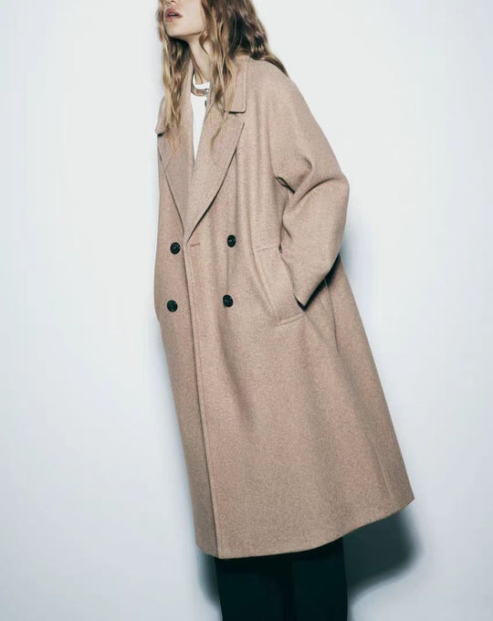 Damen trendiger Wollmantel mit doppelter Knopfreihe und elegantem Schnitt R&B