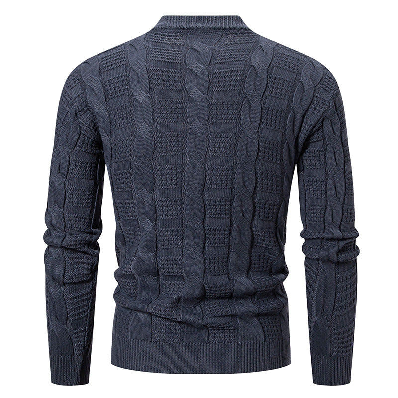 Herren Hochwertiger Grobstrickpullover mit Stehkragen und dekorativem Muster R&B