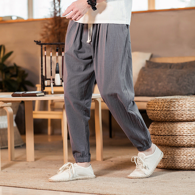 Herren nan leichte Baumwoll-Leinen Jogginghose mit Kordelzug elastischen Bündchen und Seitentaschen R&B