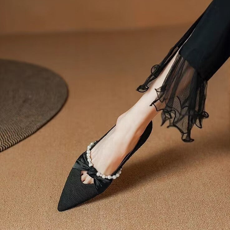 Damen Ballerinas mit zartem Schleifen- und Perlenschmuck R&B