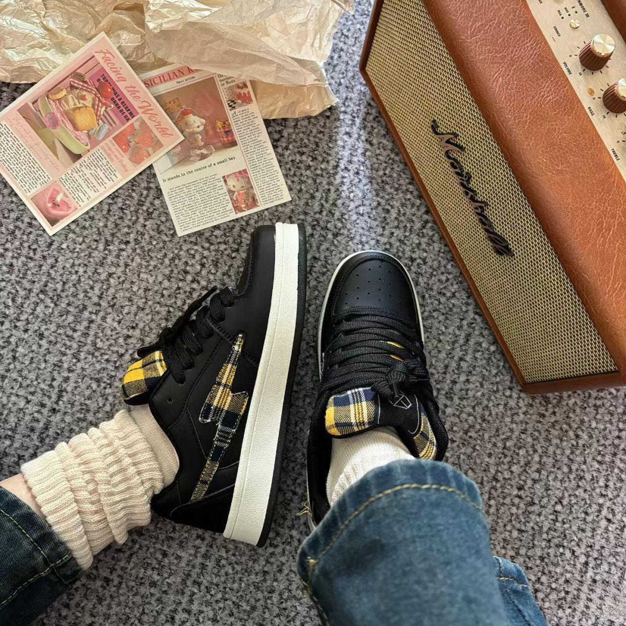 Damen Sneakers im modischen Karo-Design mit bequemer Dämpfung